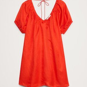 BANANA REPUBLIC MINI DRESS BLOOD ORANGE LINEN VISCOSE OVERSIZED L NWOT